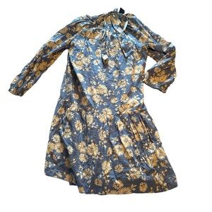 GAP Blue White Floral 100% Cotton Long Sleeve Dress NWT